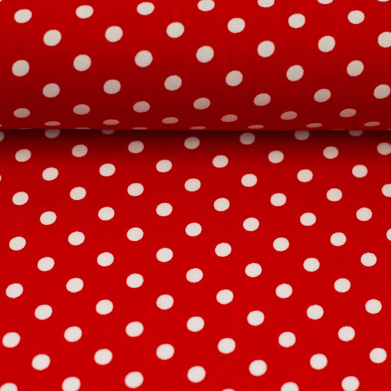 Bomulds Poplin // Polka R�d Hvid