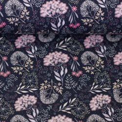 Bomulds Poplin // St�vblomster Bl� Rosa