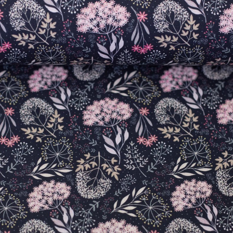 Bomulds Poplin // St�vblomster Bl� Rosa
