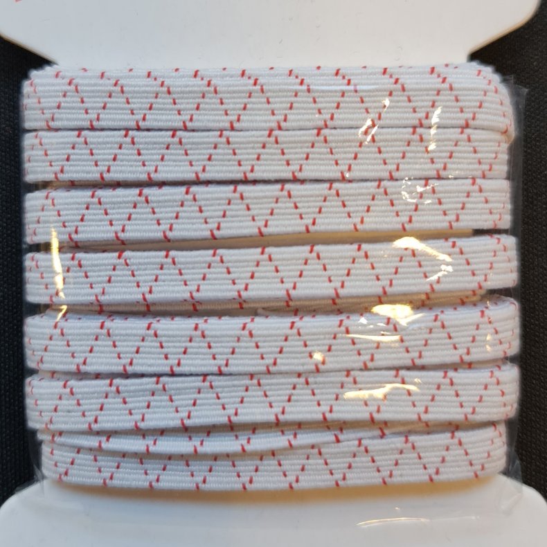 ELASTIK - HVID R�D ZIGZAG - 6mm x 5m