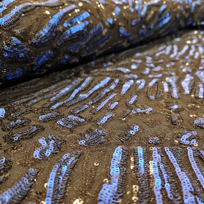 Paliettstof 249,- Bl� sort leopard