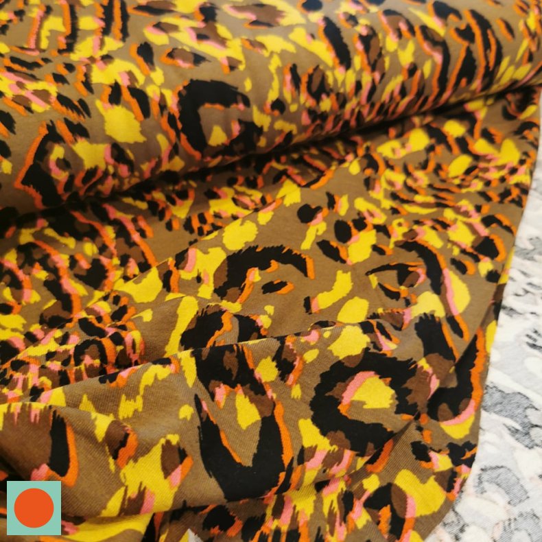 Viskose Jersey 149,- Leopard khaki gul
