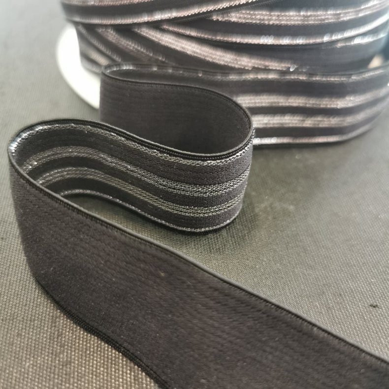 Elastik bl�d velour glimmer - Sort S�lv