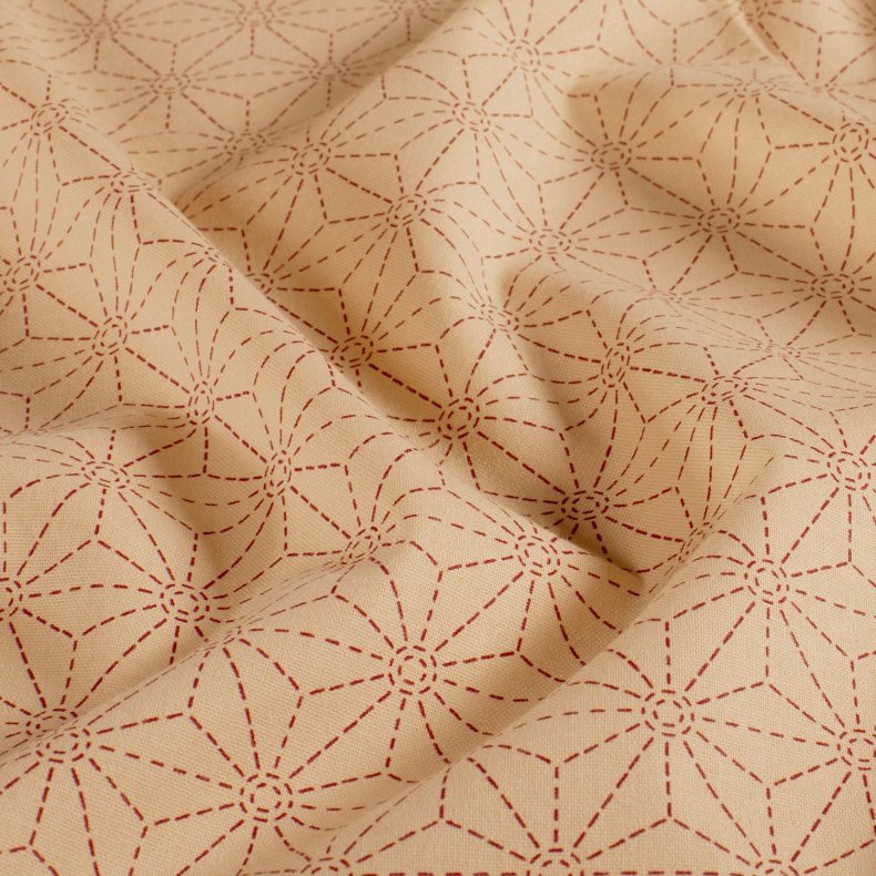 Bomulds L�rred // Sashiko Geometry Natur Bordeaux