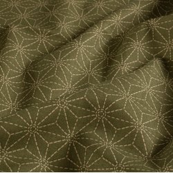 Bomulds L�rred // Sashiko Geometry Gr�n Creme