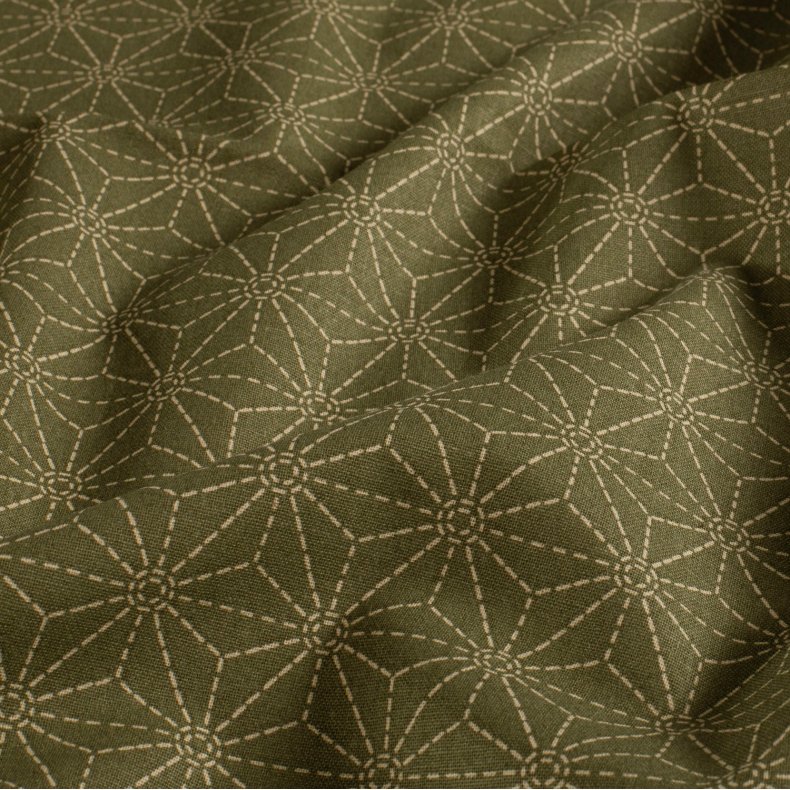 Bomulds L�rred // Sashiko Geometry Gr�n Creme