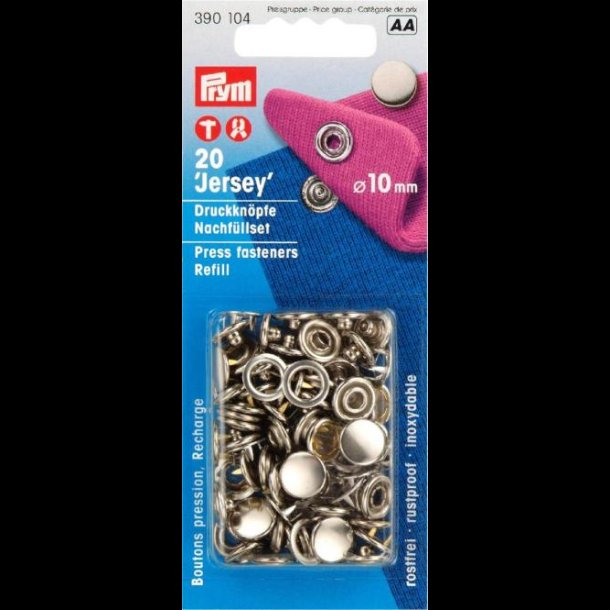 TRYKKNAP-OPFYLDNING JERSEY 20STK =10MM - SLV // 390 104