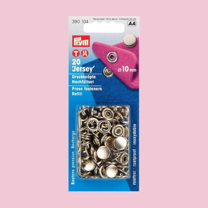 TRYKKNAP-OPFYLDNING JERSEY 20STK �=10MM - S�LV // 390 104