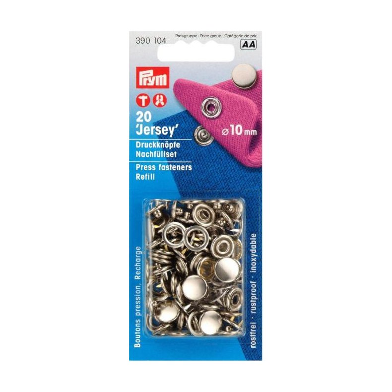 TRYKKNAP-OPFYLDNING JERSEY 20STK =10MM - SLV // 390 104