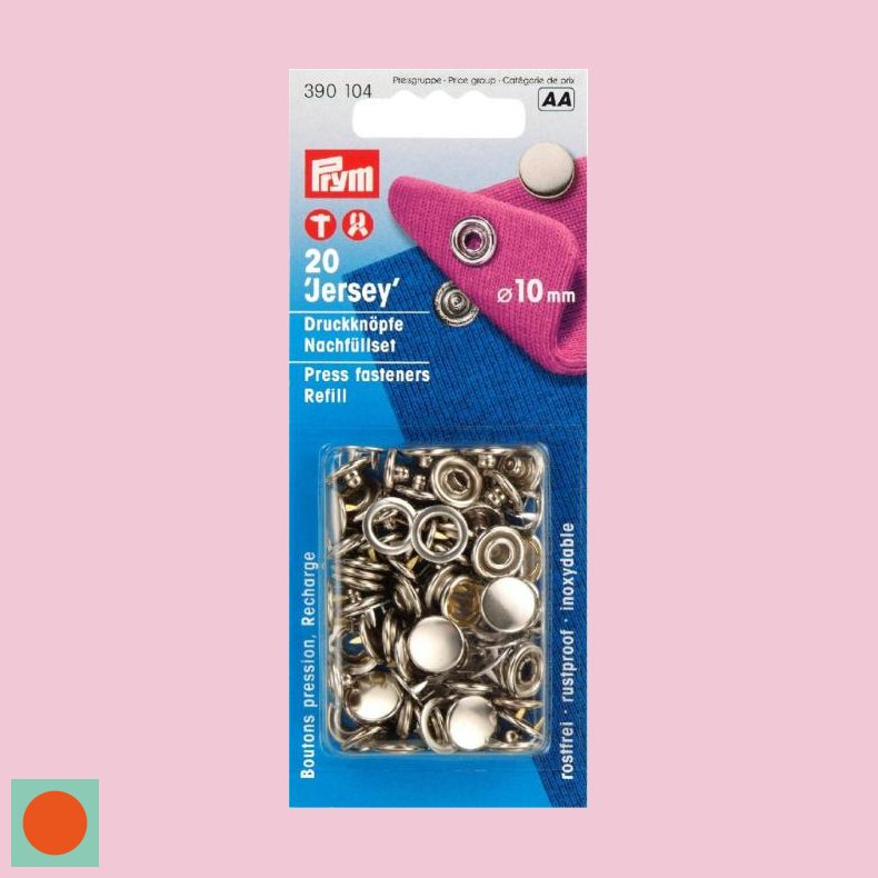 TRYKKNAP-OPFYLDNING JERSEY 20STK =10MM - SLV // 390 106