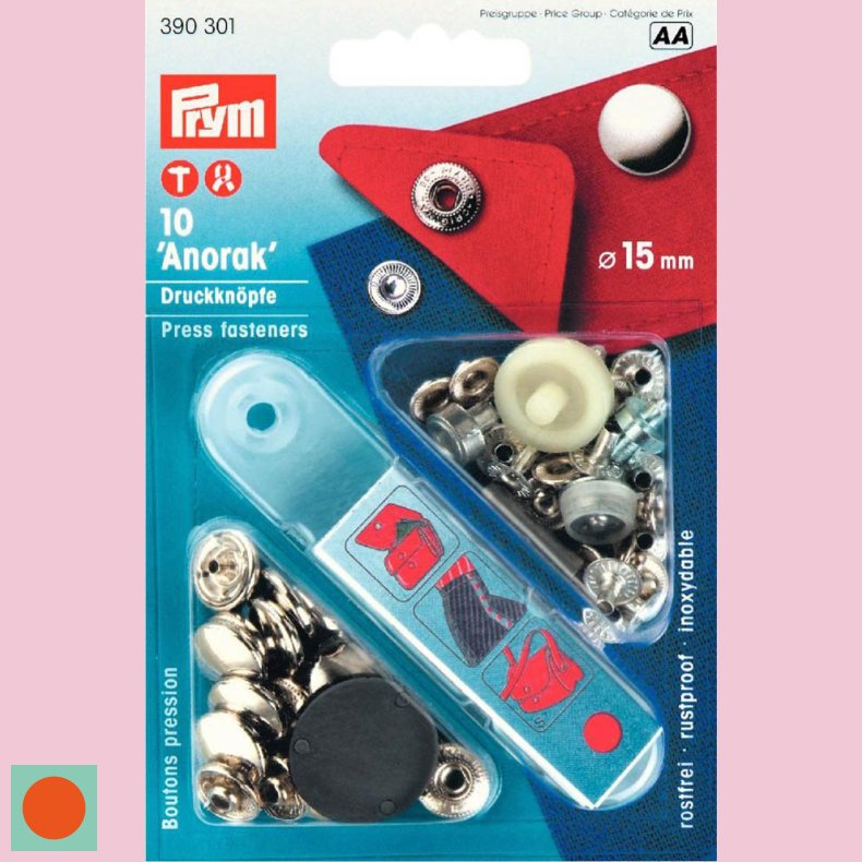 TRYKKNAP-KIT ANORAK 10STK =15MM - SLV