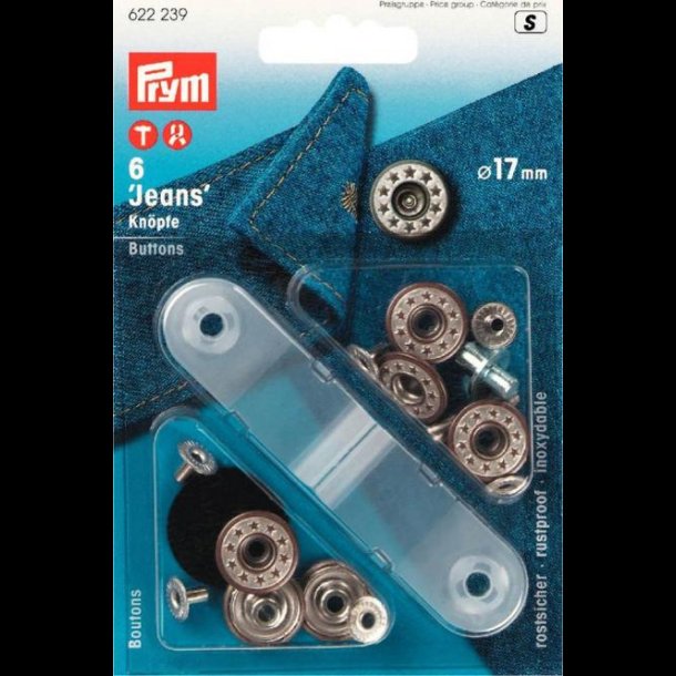 TRYKKNAP-KIT JEANS 6STK =17MM - SLV - STJERNER 