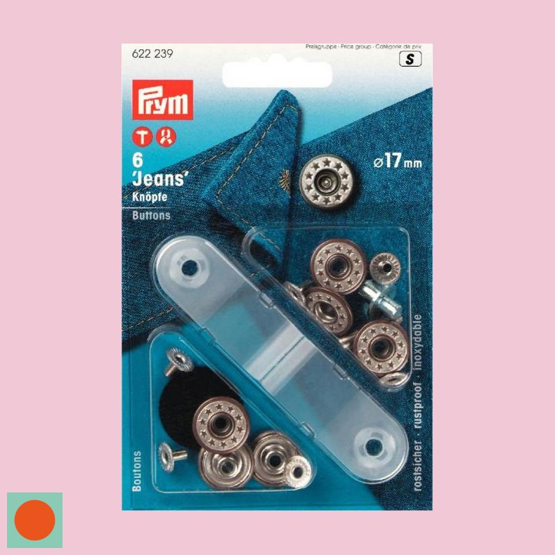 TRYKKNAP-KIT JEANS 6STK =17MM - SLV - STJERNER 