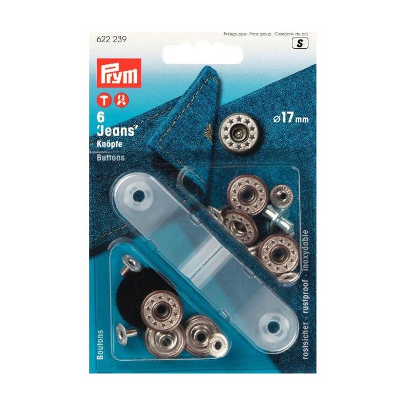 TRYKKNAP-KIT JEANS 6STK =17MM - SLV - STJERNER 