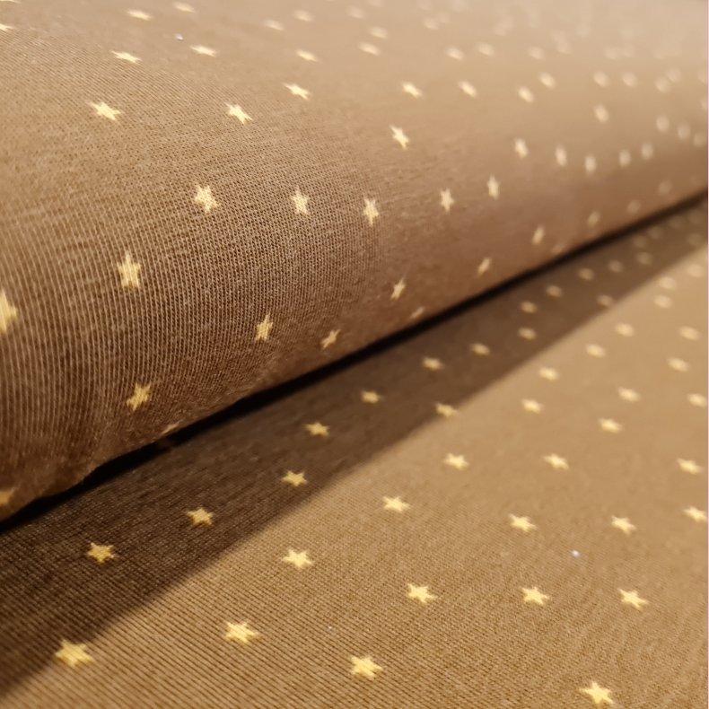 Bomulds Jersey // Sm� stjerner khaki creme