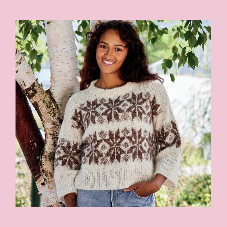 Strikkeopskrift PDF // Nanna bred bluse med isblomster nr. 892306 DK SE NO