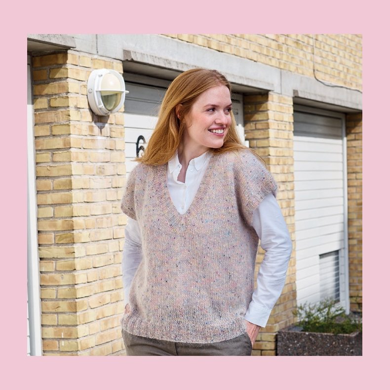Strikkeopskrift PDF // Bella Oversized vest med dyb V-hals nr.  893280 DK SE NO
