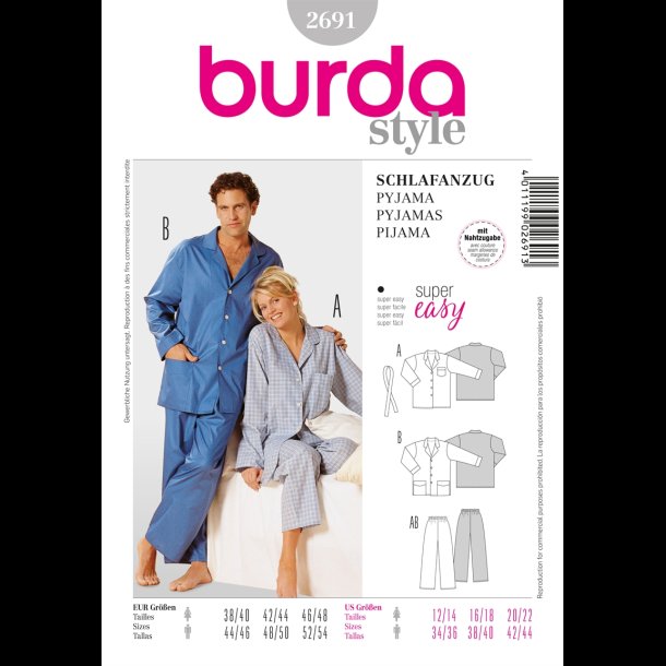 Burda - 2691 - Pyjamas / nattj voksne