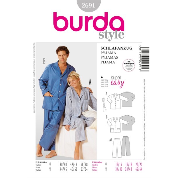 Burda - 2691 - Pyjamas / nattj voksne