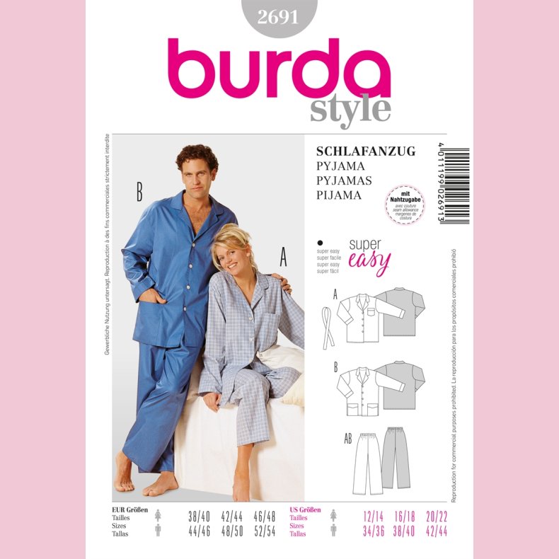 Burda - 2691 - Pyjamas / natt�j voksne