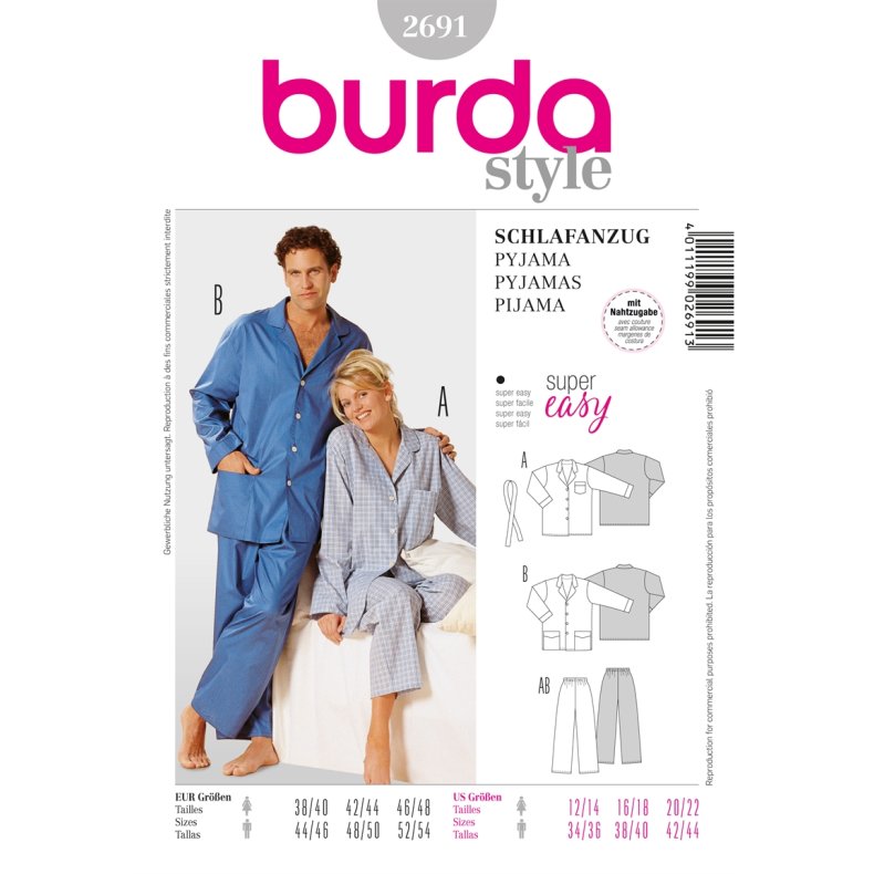 Burda - 2691 - Pyjamas / nattj voksne