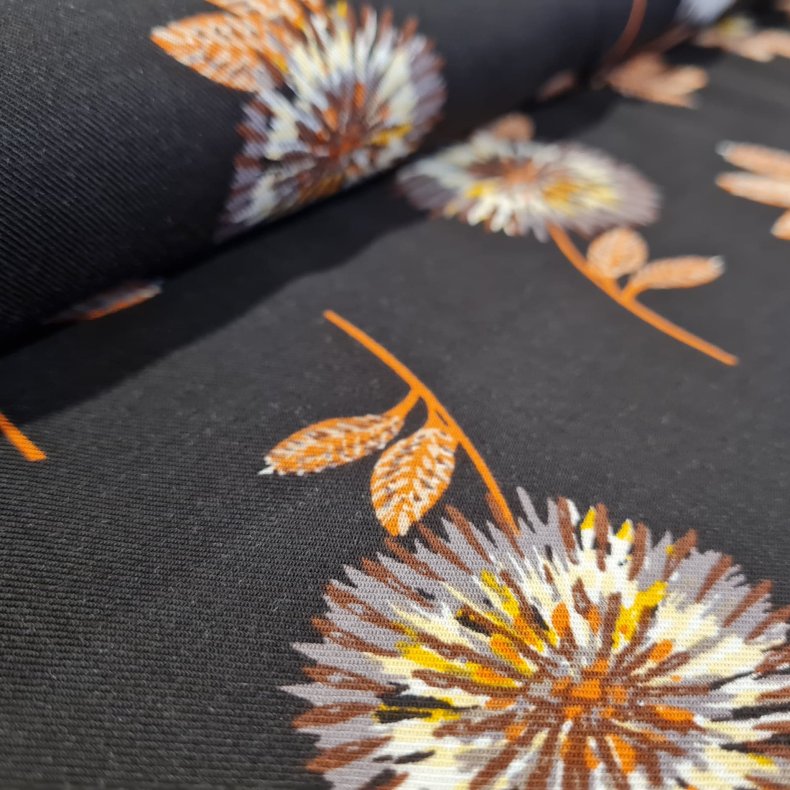 Viskose v�vet // brun blomst hvid gul