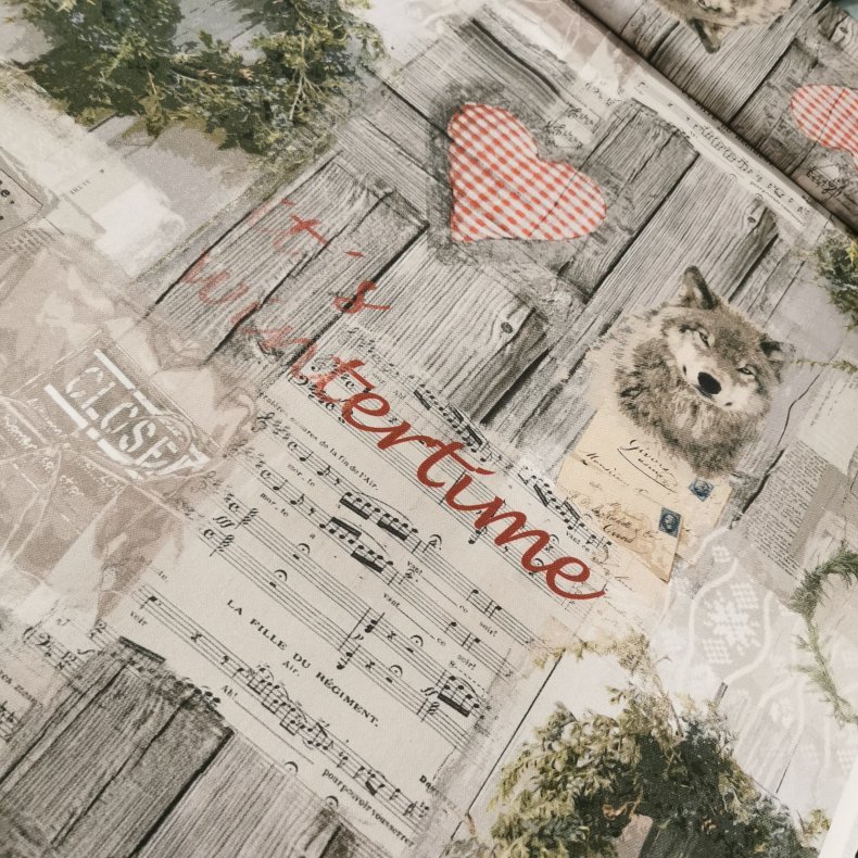 Kraftig bomuld 169,- Foto print - Sne ulv jul