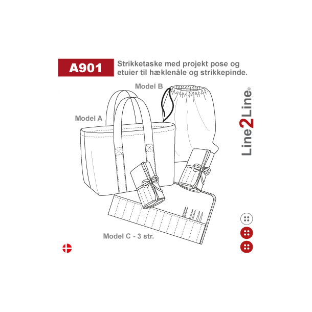 Strikketaske med projekt pose og etuier
