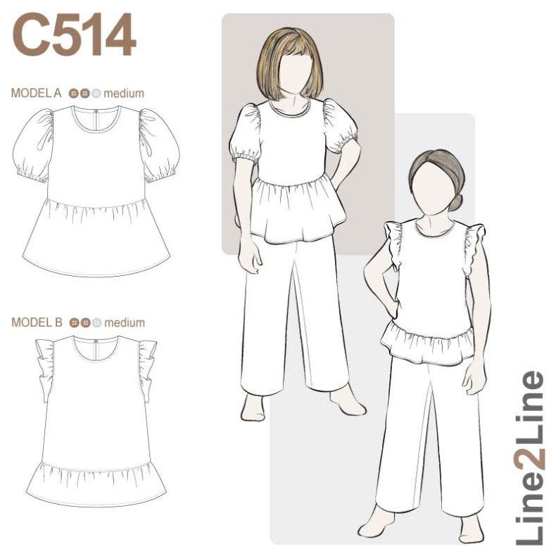 Line2Line C514 // PEBLUM TOP BLUSE MED PUF�RMER 2-14�r